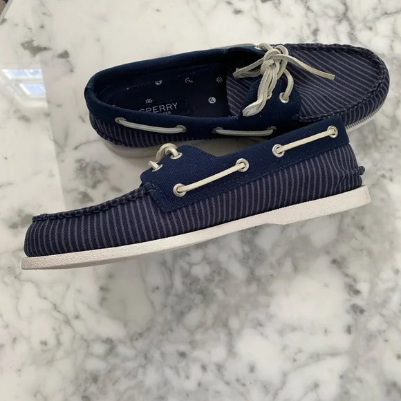 Sperry Top Sider Men's Navy Striped Boat Shoes - Picture 3 of 5